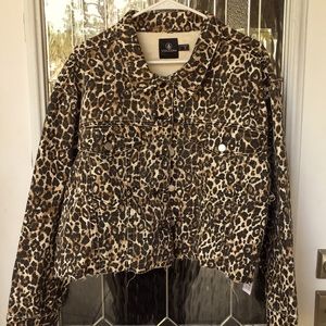 Volcom denim cheetah print cropped jacket